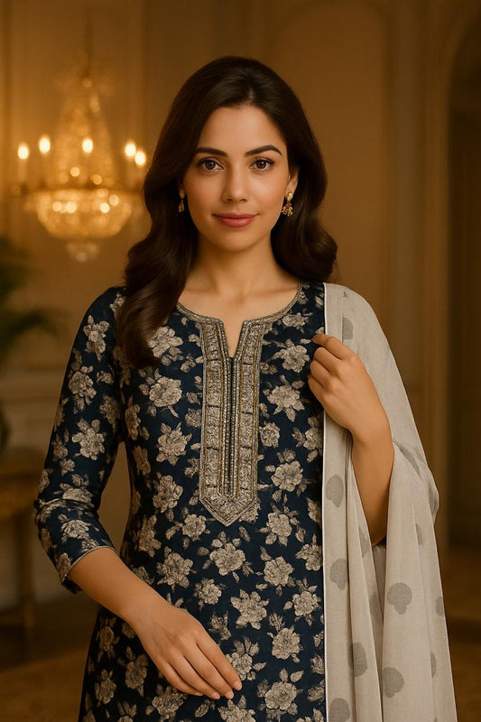 Midnight Bloom Cotton Suit Set
